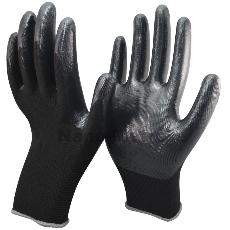 Nmsafety Polyester Palm Coated Grey Nitrile China Safety Work Gloves