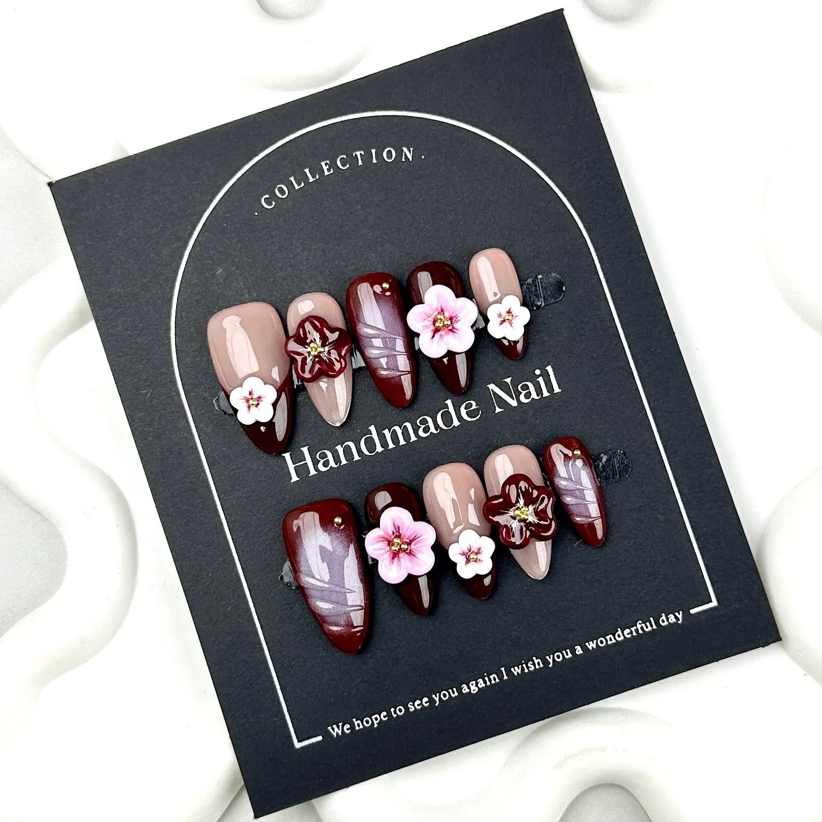 Carved Almond-Shaped Handmade Resin Wearable Nails