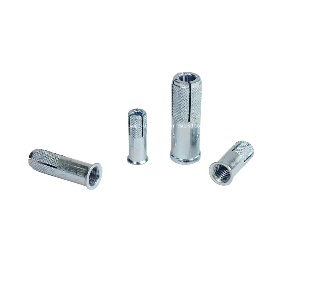 China Factory Price Degree 4.8 White Zinc Yellow Zinc Plated Brass Copper Expansion Bolts Carbon Steel Concrete Anchor Knurled Drop in Anchor
