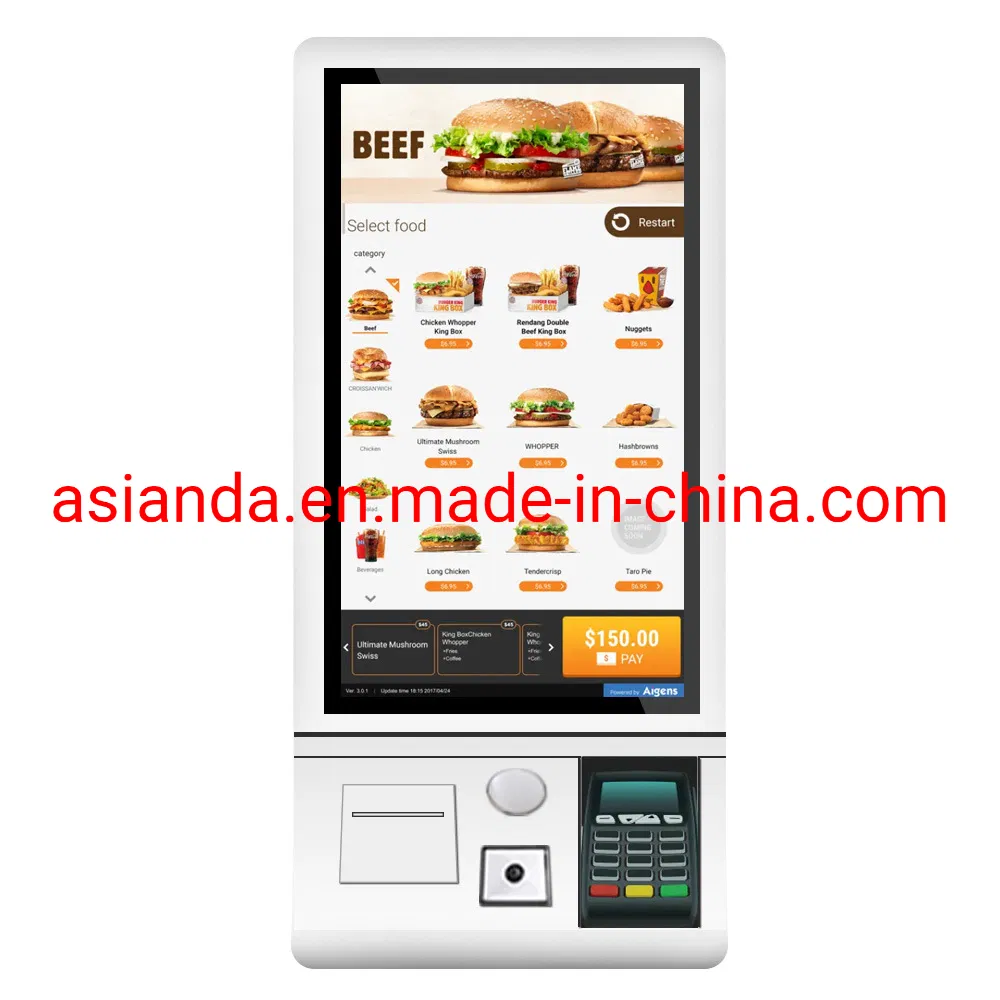 Supermarket Shopping Mall Wall Mounted Floor Standing Self Service Check out Ordering Kiosk Payment Machine with POS System