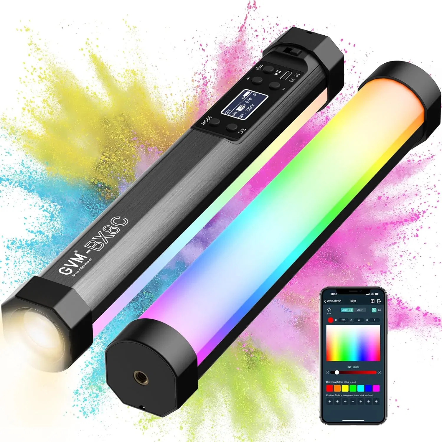 Световая трубка GVM BX8C RGB с прожектором