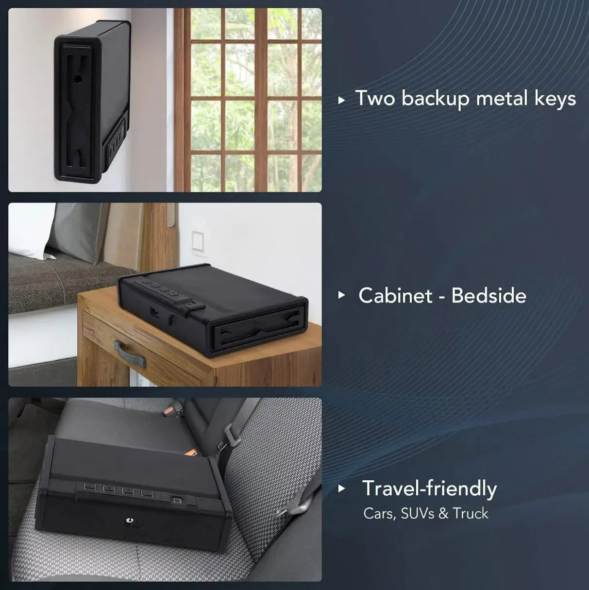 Hot Sale Fingerprint Lock Box Gun Cabinet Box Lock Secure Safe Fingerprint Safes Gun Safe Box for Home Truck Auto Open Lid