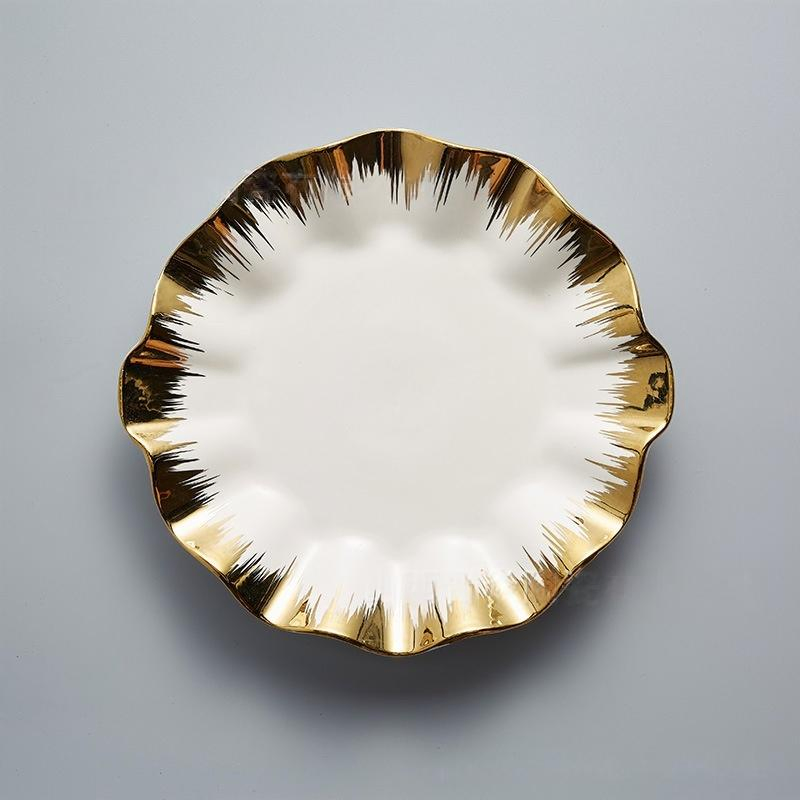 7/8/9 /10 Inch Soup Plate Cut Electroplating Golden Porcelain Ceramics Tableware