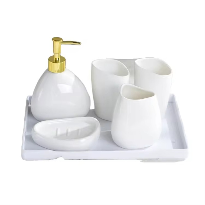 Industry Leading Ceramic Sanitary Ware Modern Minimalist Bath Accessories 5PCS Bathroom Set