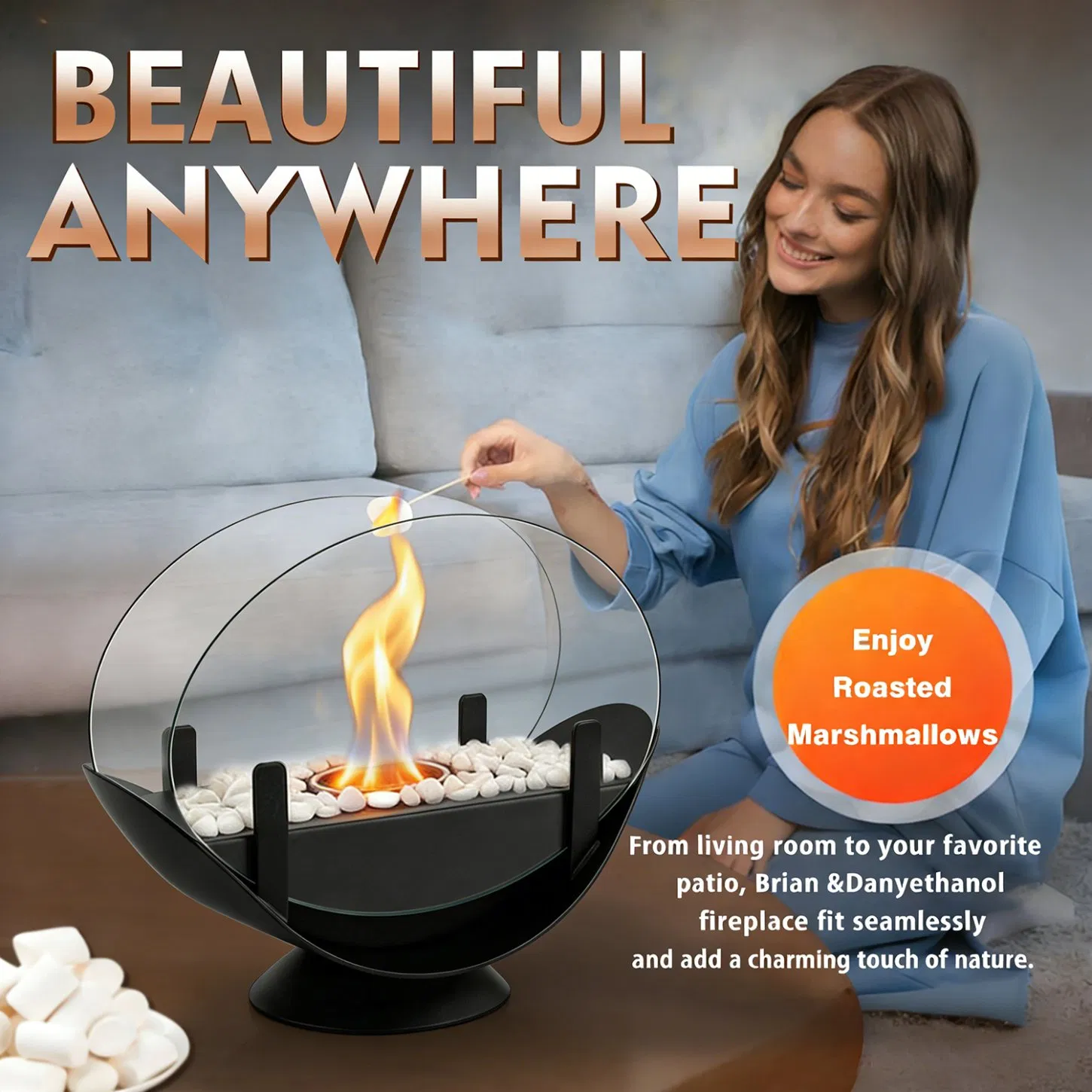 Indoor & Outdoor Alcohol Fireplace Freestanding Coffee Tabletop Fireplace Portable Smokeless Ethanol Fire Pit