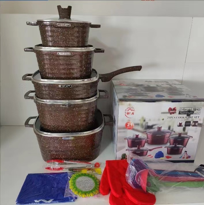 Heavy Weight Granite Cooking Pot Set 21PCS Cookware Sets Wk Die Casting Cookware Sets Nonstick Non-Stick Non Stick Granite Cookware Set