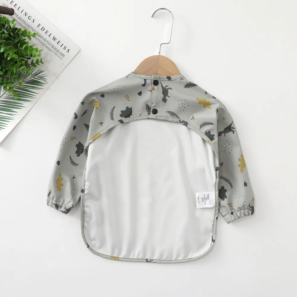 Children′ S Waterproof PU Long Sleeves Plastic Bibs Baby Eating Apron with Food Catcher