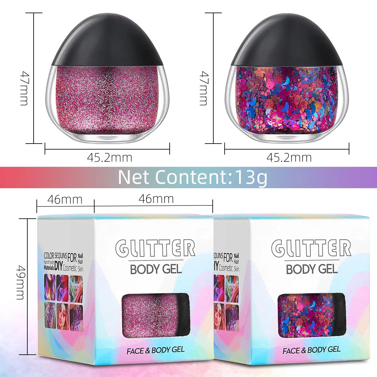 Chunky Mix Chameleon Glitter Gel Cream for Face and Body Glitter Cosmetics