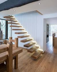 Modern Floating Staircase Minimalist Home Stairs with Wooden Step
