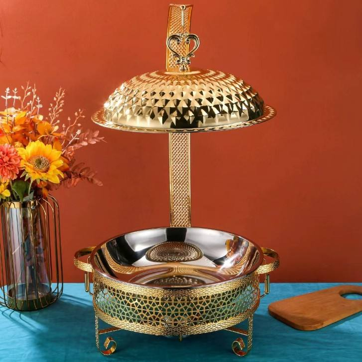 8L Big Size Stainless Steel Gold Hotel Restaurant Food Large Capacity Hot Pot Catering Buffet