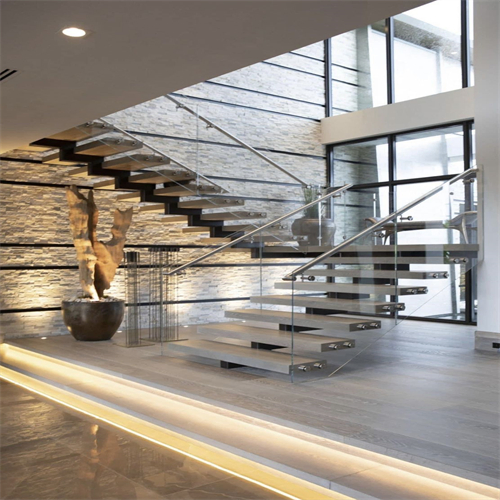 Indoor Usage Steel Straight Staircase Building Materials Solid Wood Steps Stairs