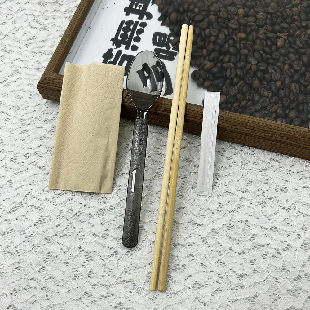 Wholesale Disposable Chopsticks Set Spoon Tissue Paper Toothpicks Custom Cutlery Set Takeaway