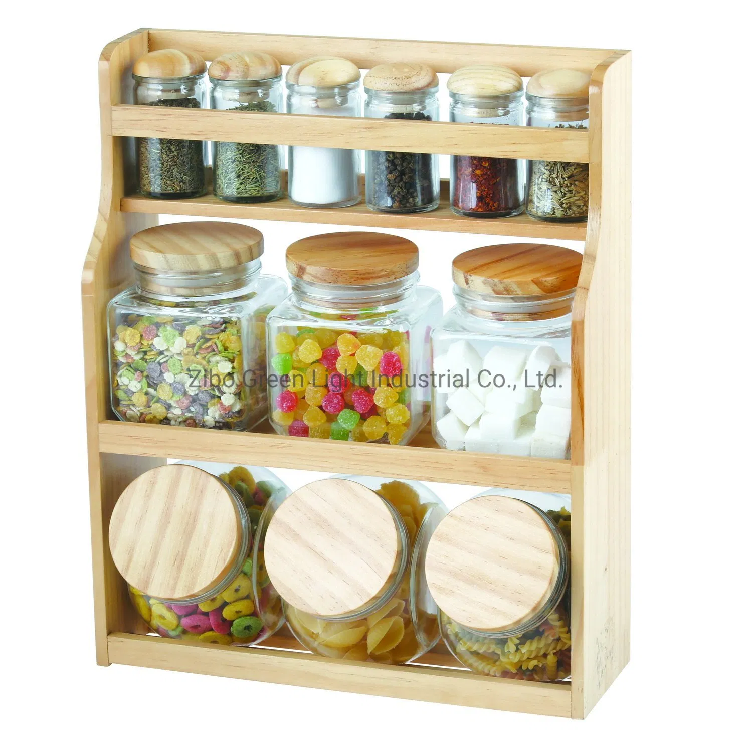 12PCS Glass Jar Set with Wooden Lid and Rack for Home Kitchen Food Storage