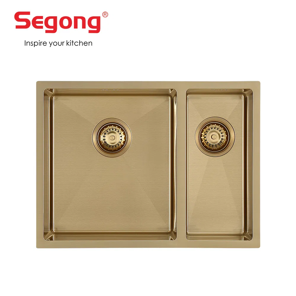 Handmade 304 Stainless Steel Double Bowl Luxurious Golden Kitchen Sink