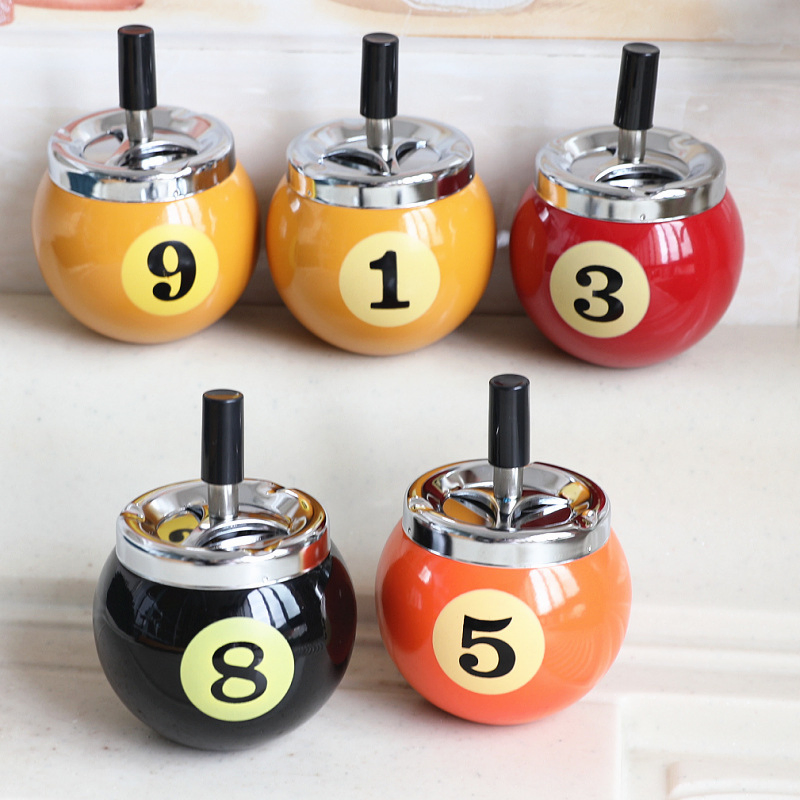 Smoking Accessories Creative Lidded Ashtray Billiard Metal Material Home Decorative Item