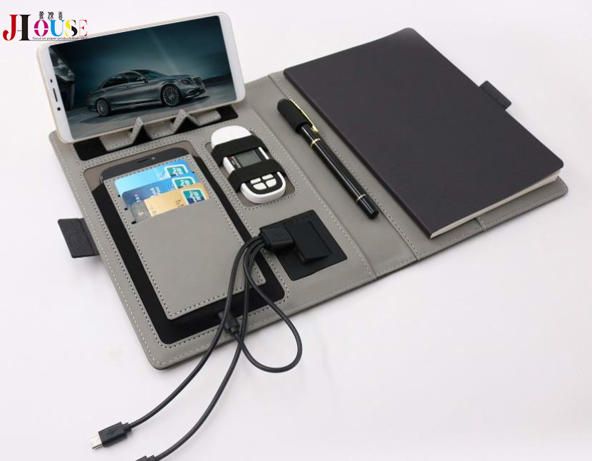Custom Fabric Cloth Charging Notebook with Wireless Charger and Power Bank