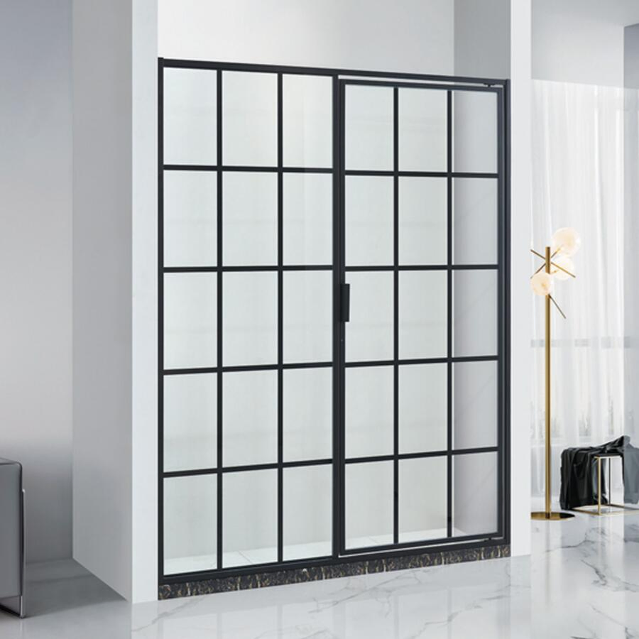Shower Cubicle 6463 Aluminum Matt Black Frame Pivot Swing Shower Door