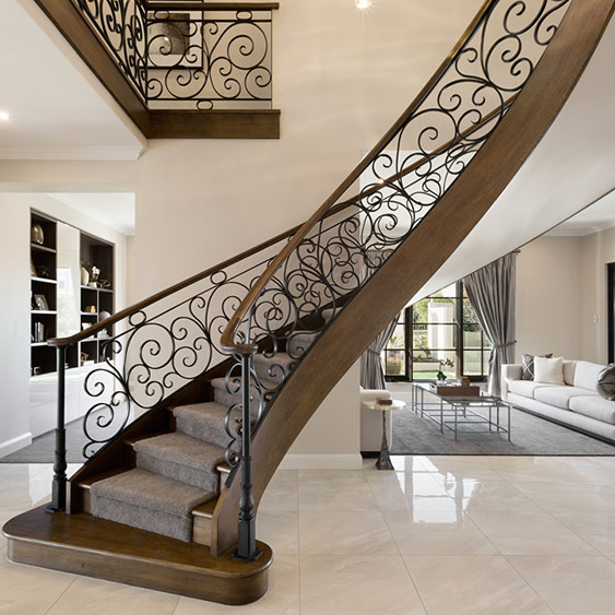 Classic Wrought Iron Stairs Railing Curved Staircase Comply with Australian Standard
