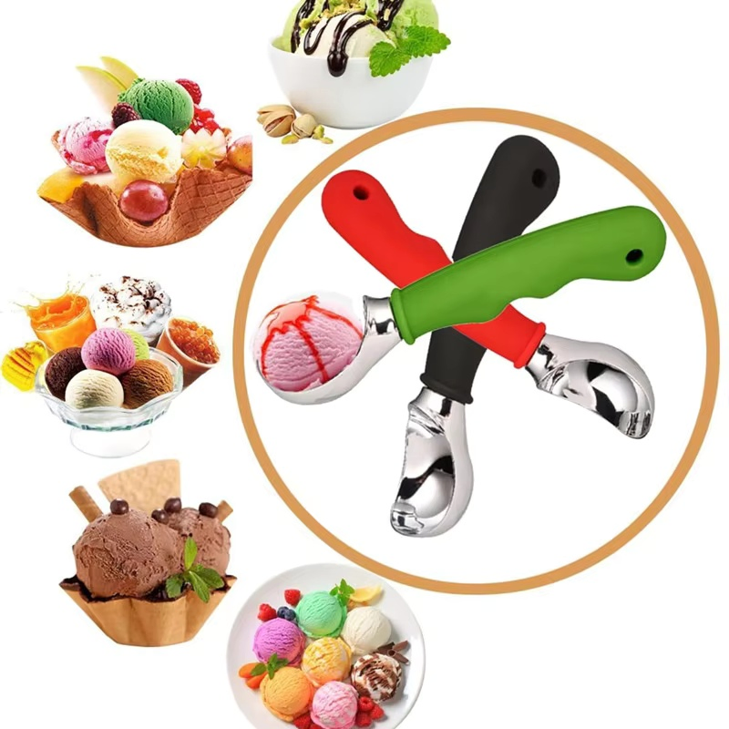 Wholesale Custom Silicone Handle Non-Slip Stainless Steel Spoons, Used for Ice Cream