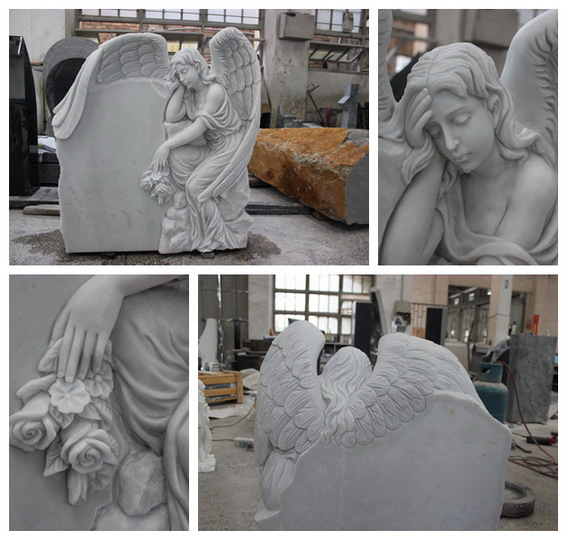 Top Carving Angel Sculpture Memorials Headstone for Sale