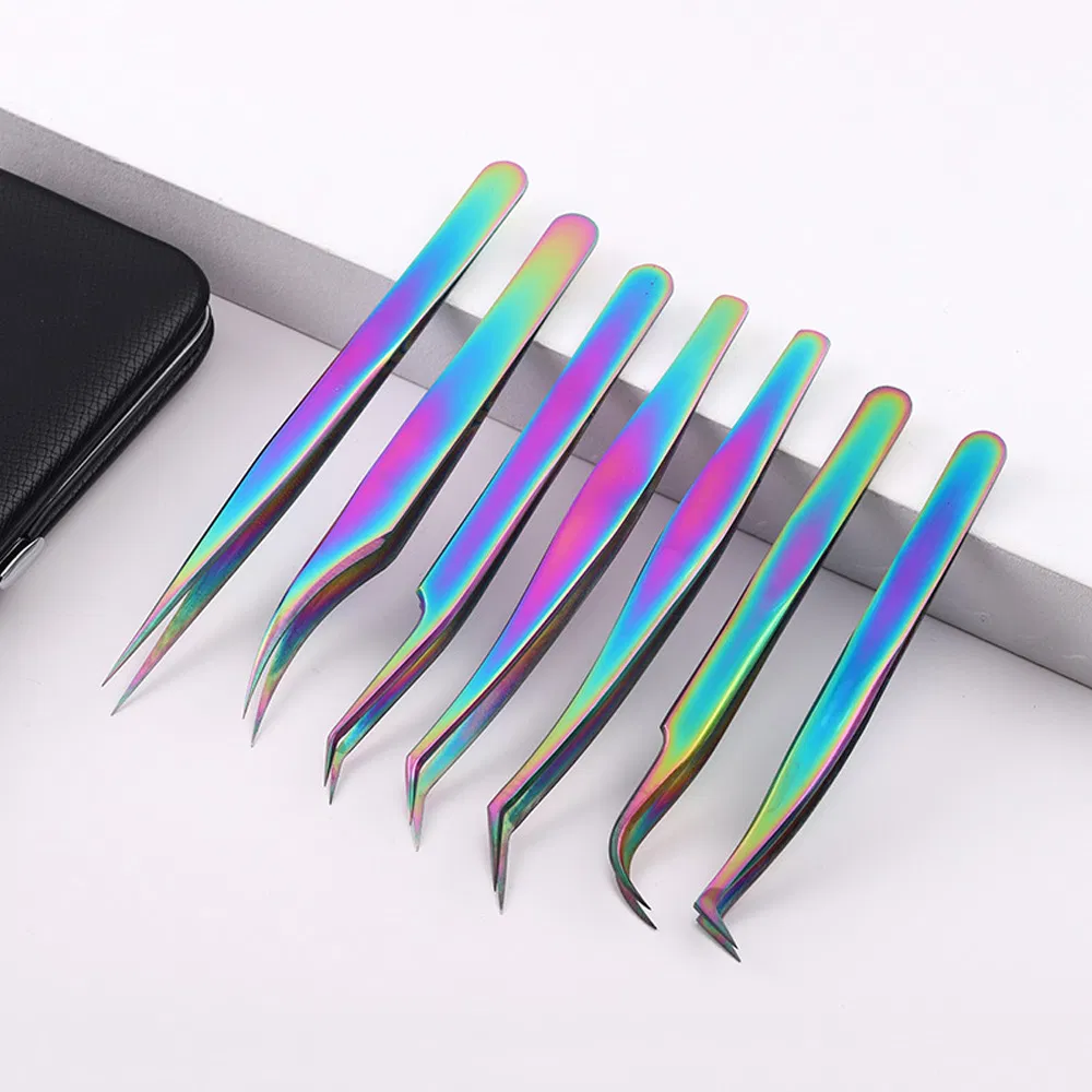 Rainbow Coated Lashes Eyelash Makeup Tool Stainless Steel Precision Electronic Beauty Eyebrow Tweezers