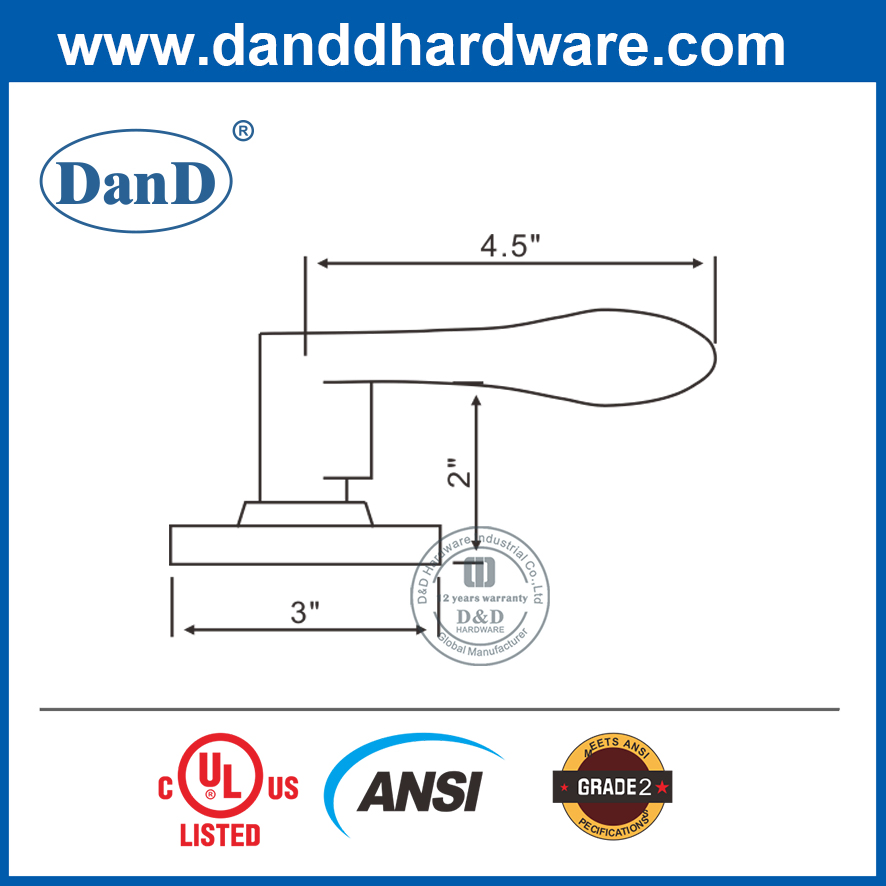 UL ANSI Grade 2 Door Furniture Ironmongery Zinc Alloy Fire Rated Handle Set American Standard Safety Cylinder Tubular Lever Lock