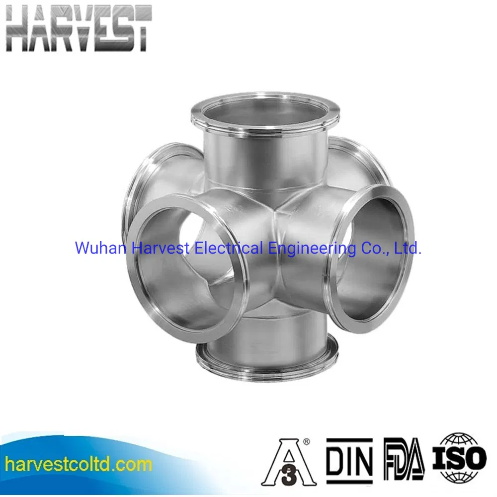 New Stainless Steel Equal Cross Fixed Flange Vacuum ISO100 6-Way Cross