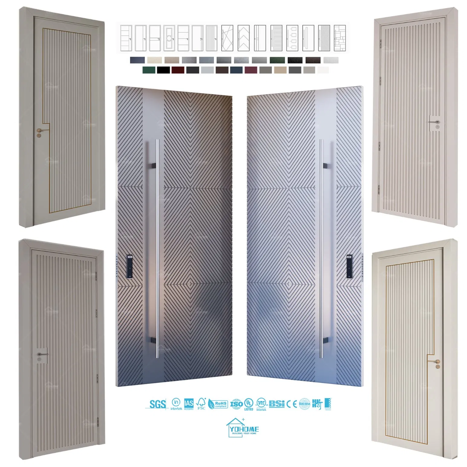 American Approved House Front Door Design Modern Villa Pivot Doors Luxury Aluminum Exterior Door and Interior Door Set