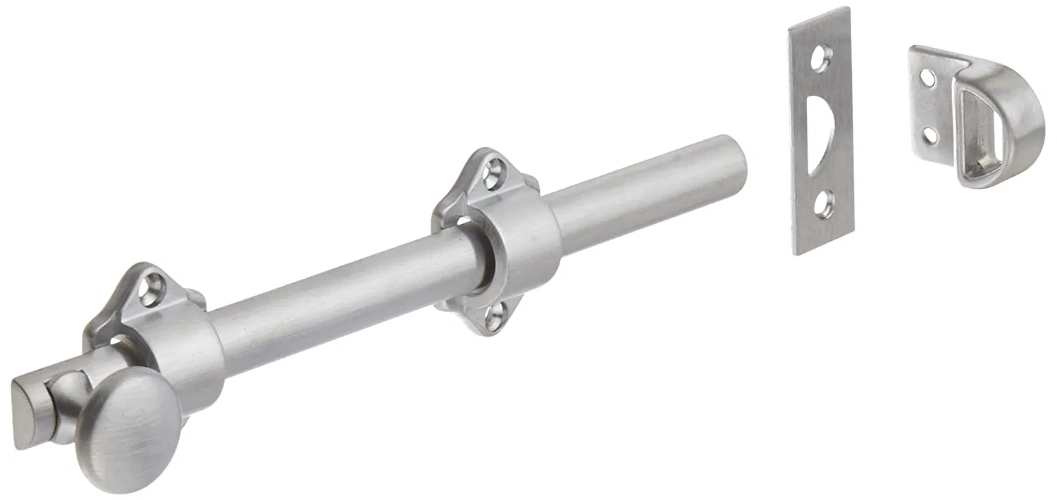 Solid Brass Surface Bolt with Universal and Mortise Strike, 2 Guide