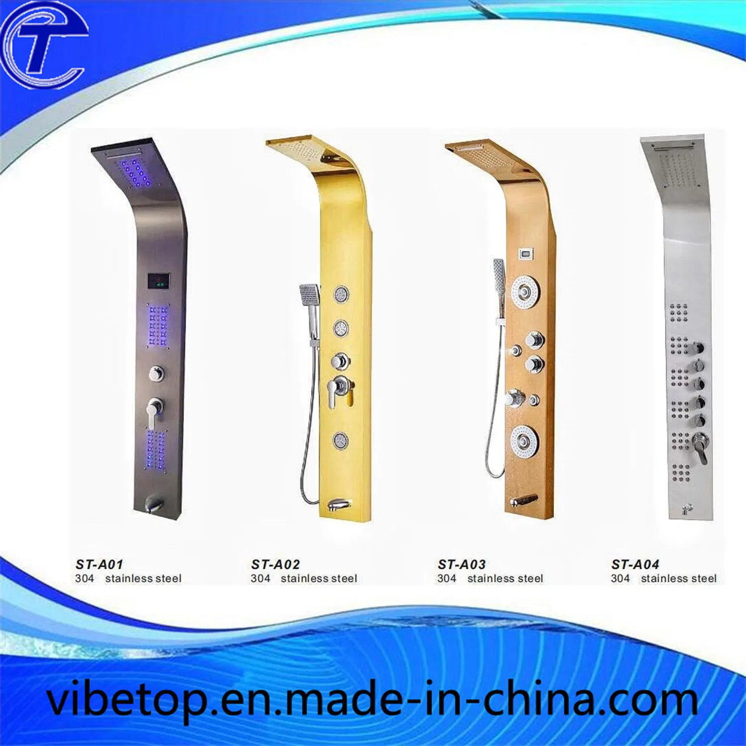 Factory Bulk Hotel Bathroom LED Lighting Temperature Display Shower Panel