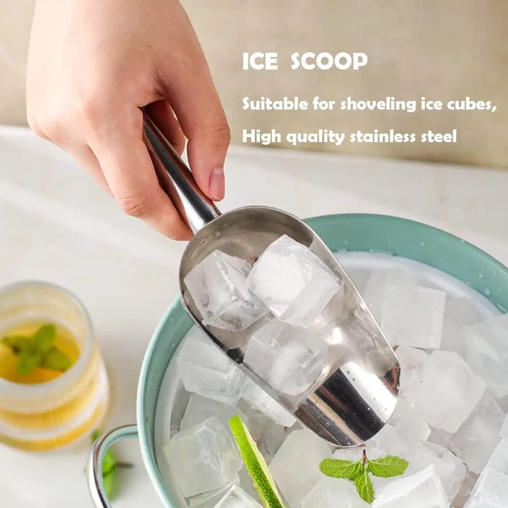 Heavybao High Quality 8oz Stainless Steel Ice Scoop Set for Barware Serving with 1.2mm Thickness