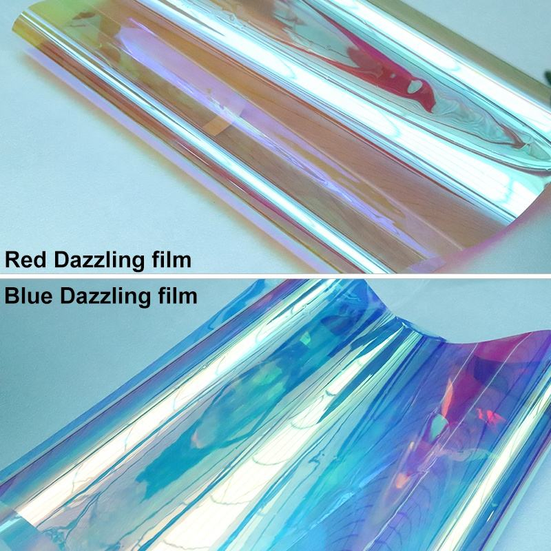Building Decoration Colorful Chameleon Red Blue Rainbow Glass Sticker Window Tint Dichroic Glass Window Film