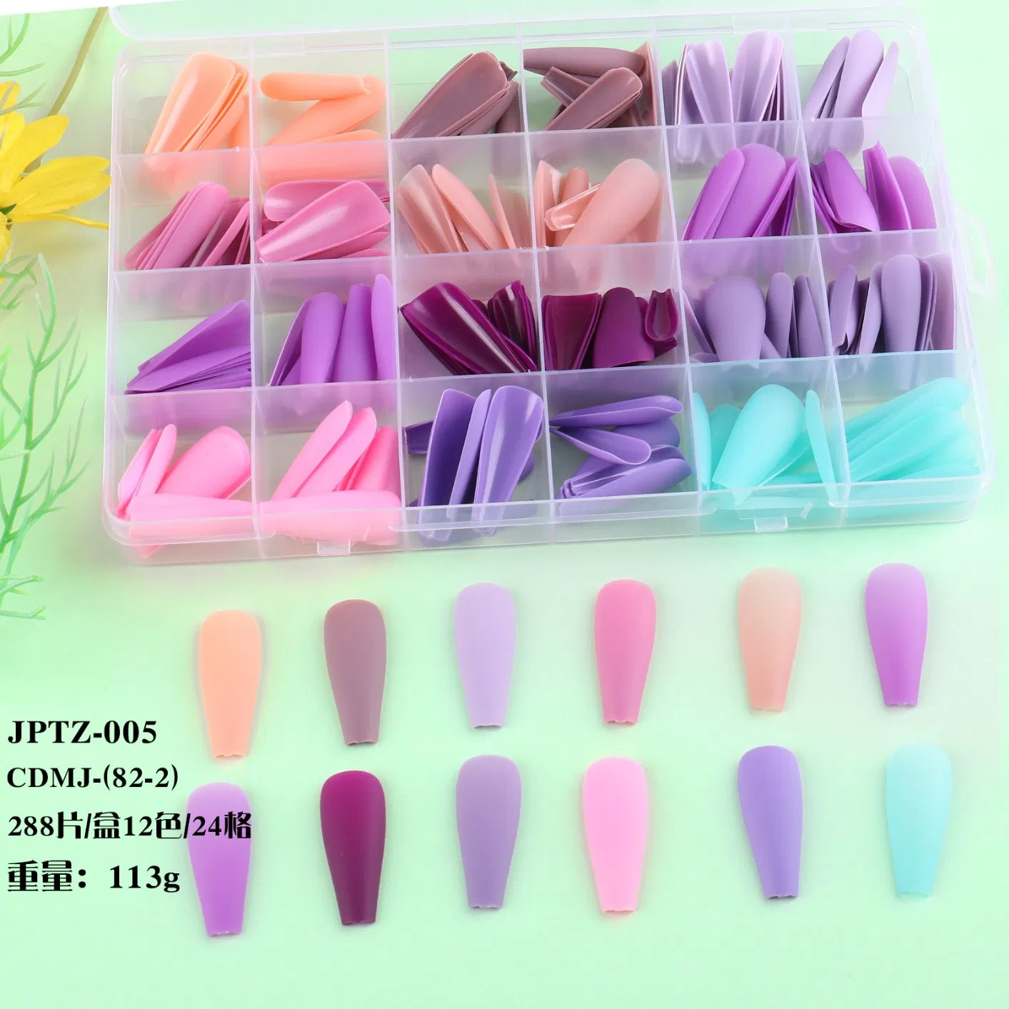Wholesale Reusable Press on Nails 288tips Long Ballet False Nail Tips Mixedcolors