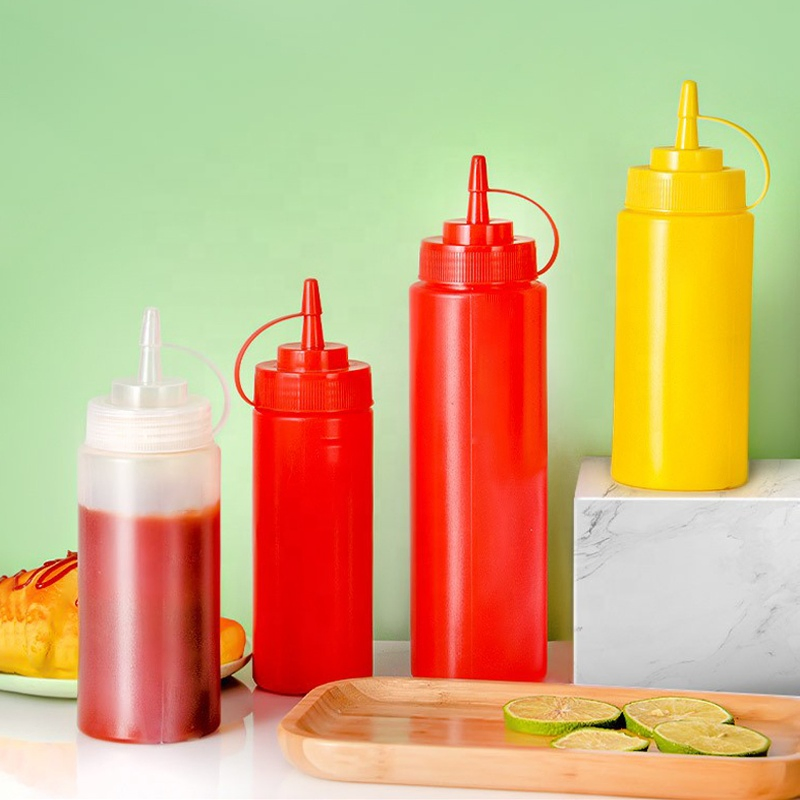 Custom Logo Ketchup Dispenser Bottle Plastic Three Holes Salad Dressing Squeeze Bottle