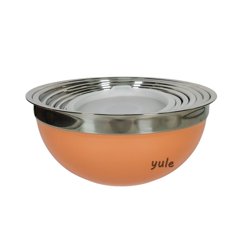 Food Vegetable Soup Bowl Food Container Stainless Steel Salad Bowls with Colorful Painting Mixing Bowls with PE Lid
