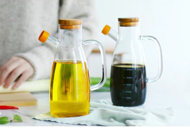 Cooking Oil Glass Bottle Edible Oil Pot Borosilicate Olive Oil Dispenser Vinegar Bottles for Kitchen Cooking Container with Lid