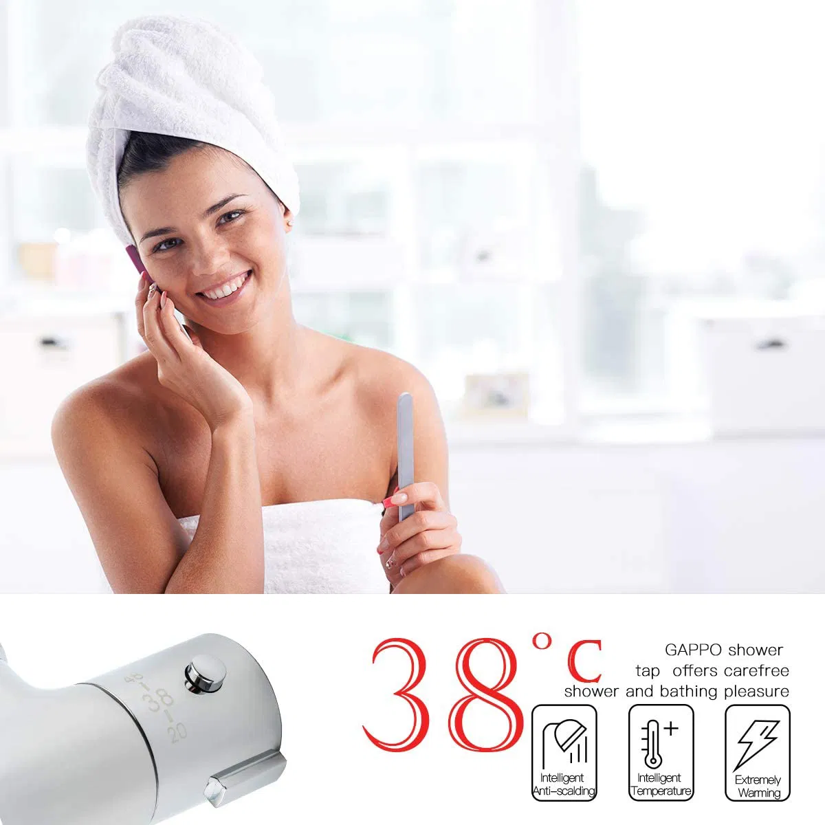 Bathroom RV Wall Mounted Mixer Valve Tap Temperature Control Rain Shower Anti-Scald Thermostatic Tap