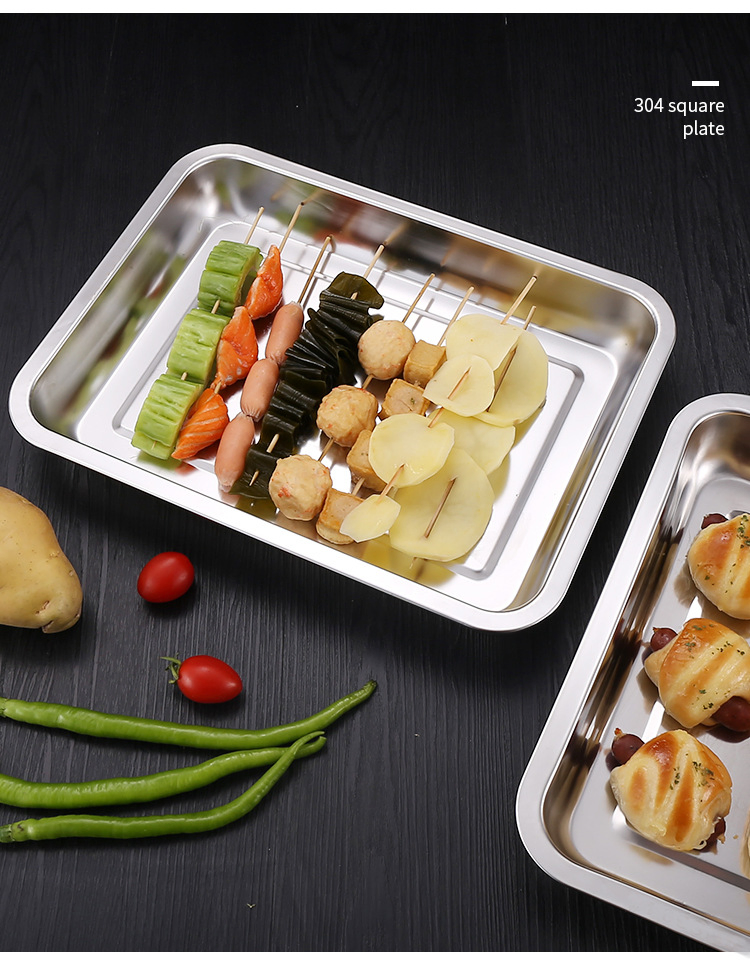 Silver Metal 304 Stainless Steel Dish Food Fruit Cake Baking Tray