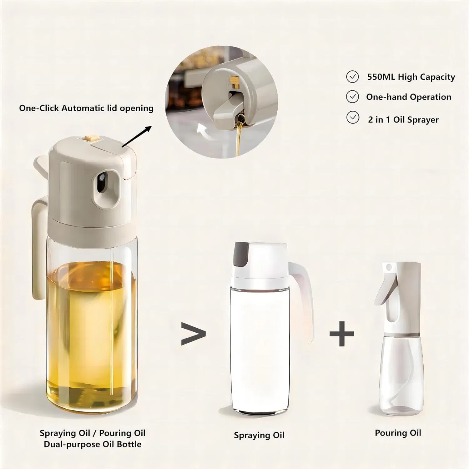 Ds-2671 Upgraded Glass Oil Dispenser 18.5 Oz /550ml Olive Oil Dispenser Bottle, Oil Sprayer for Cooking, Baking, Salad, Air Fryer, BBQ