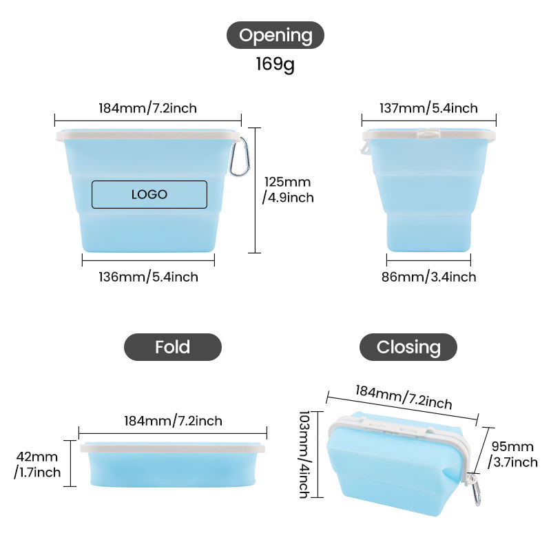 Складной силиконовый контейнер для еды, 1000-1500 мл