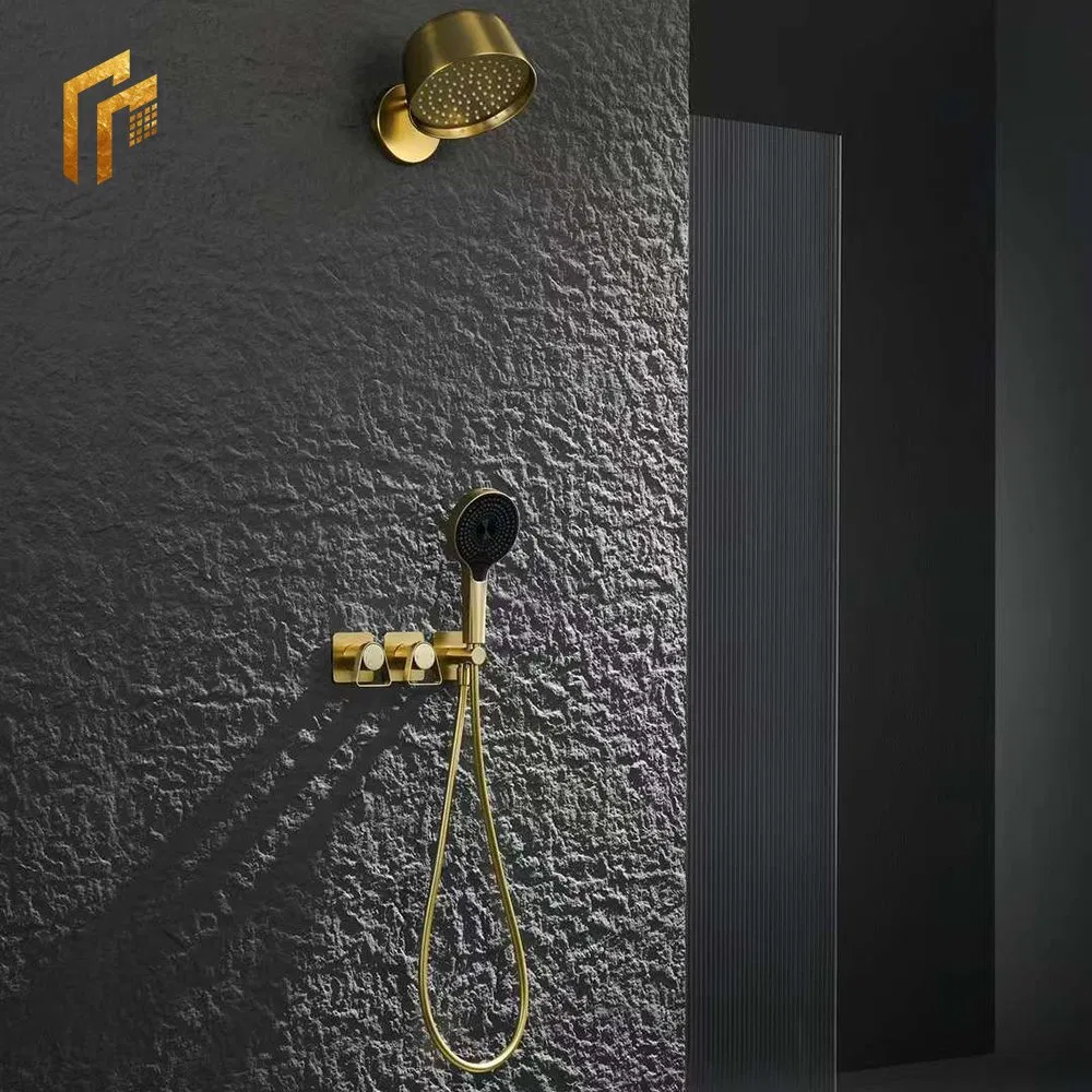 Душевая система настенная, золото матовое
