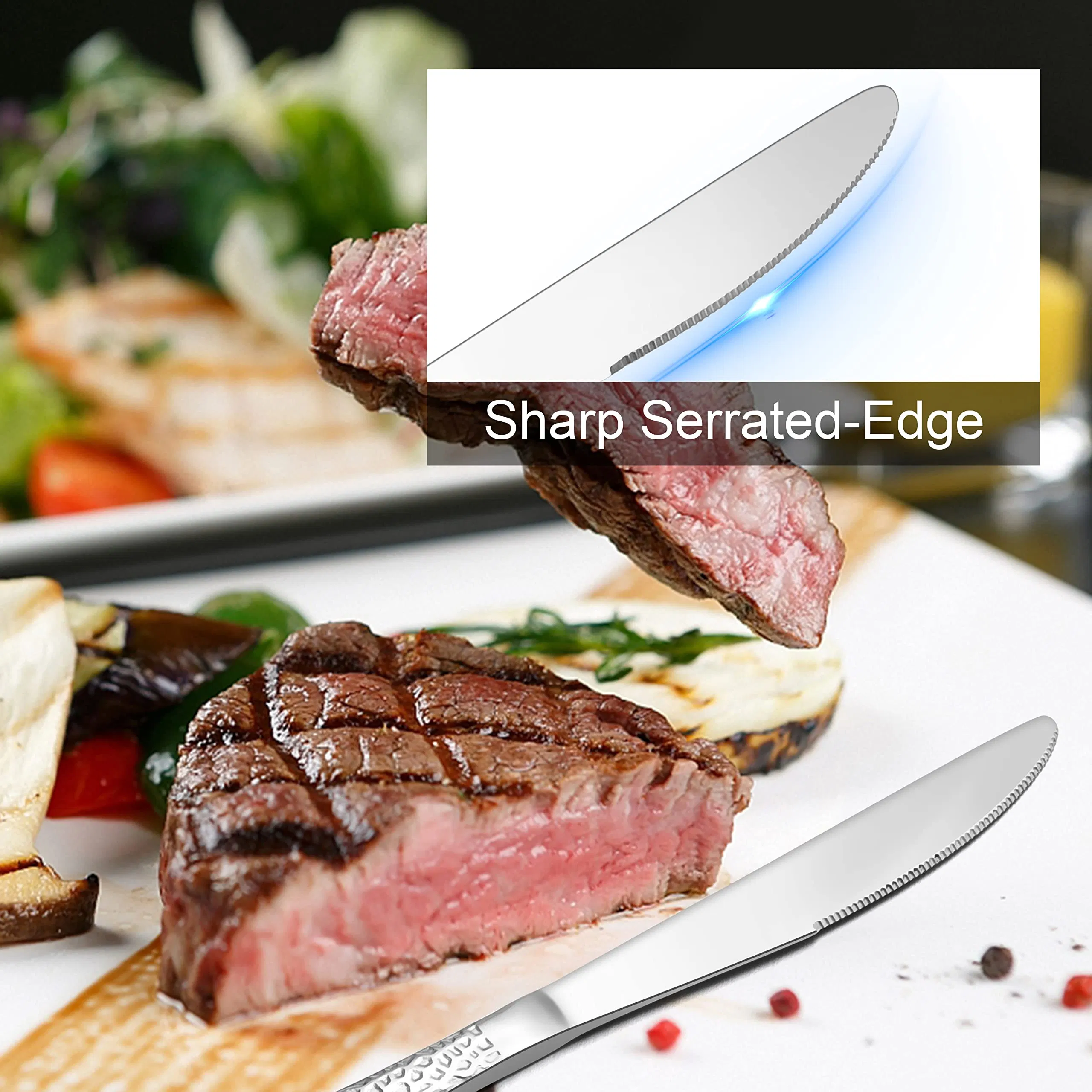 Table Knife Hammered Serrated Stainless Steel Hammered Serrated Dinner Knives