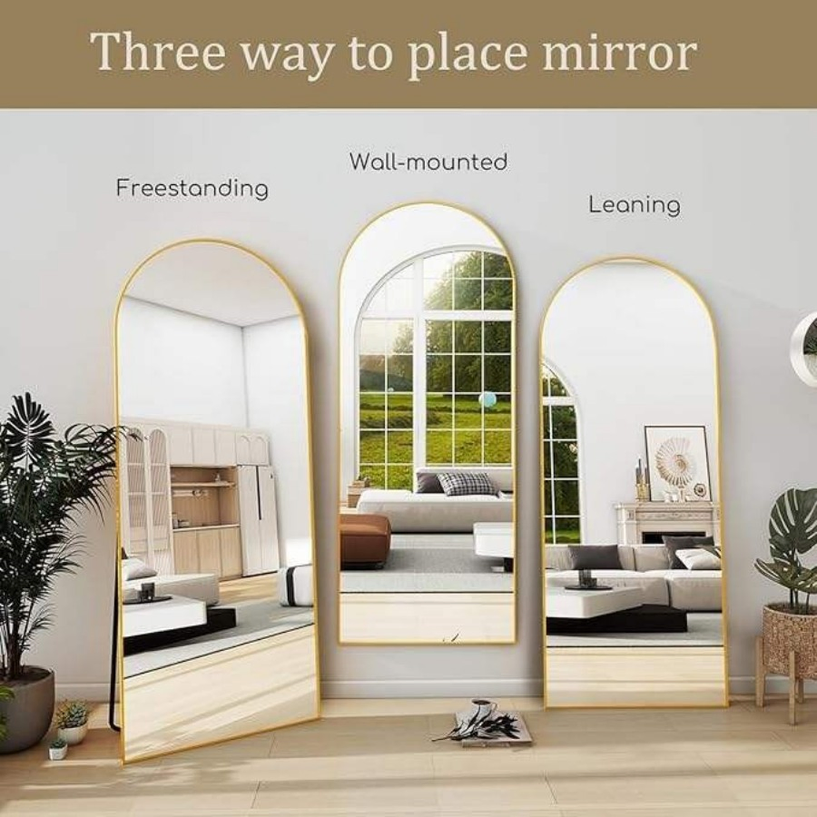 Extra Large Free Standing Floor Mirror - Aluminum Frame Arch Dressing Mirror Shatter-Resistant Lightweight for Bedroom & Hallway