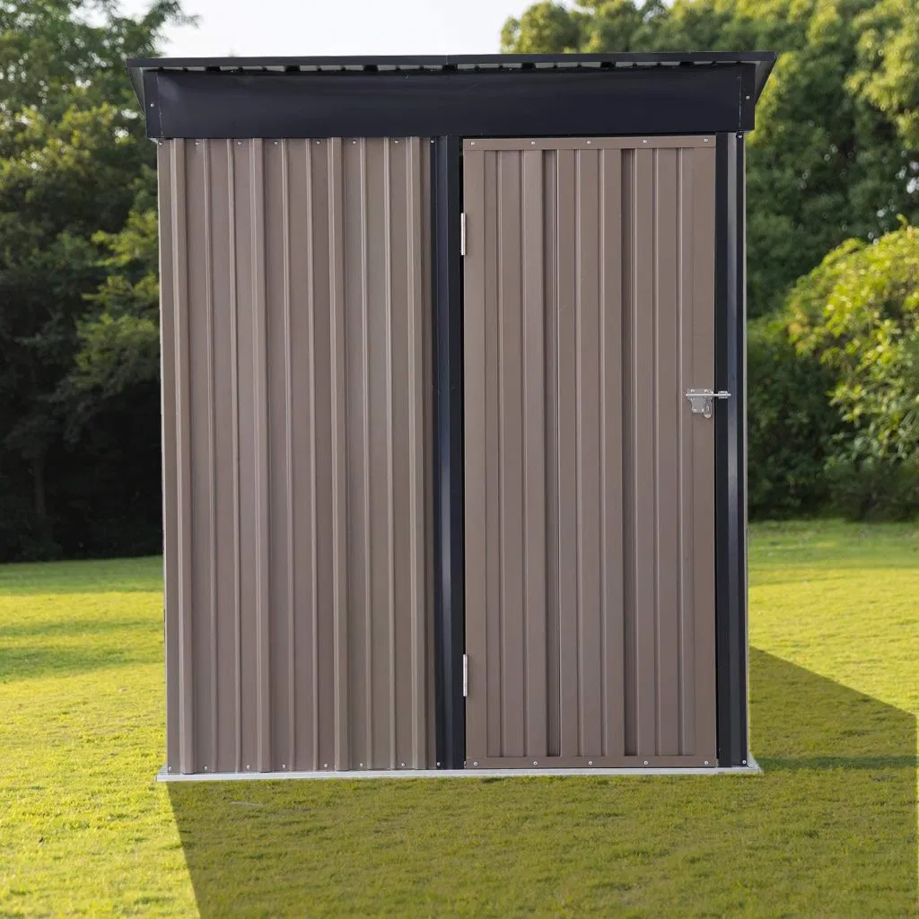 Outdoor Storage Shed, Waterproof Aluminum Garden Shed with Lockable Double Door, Weather Resistant Tool Storage House Grey