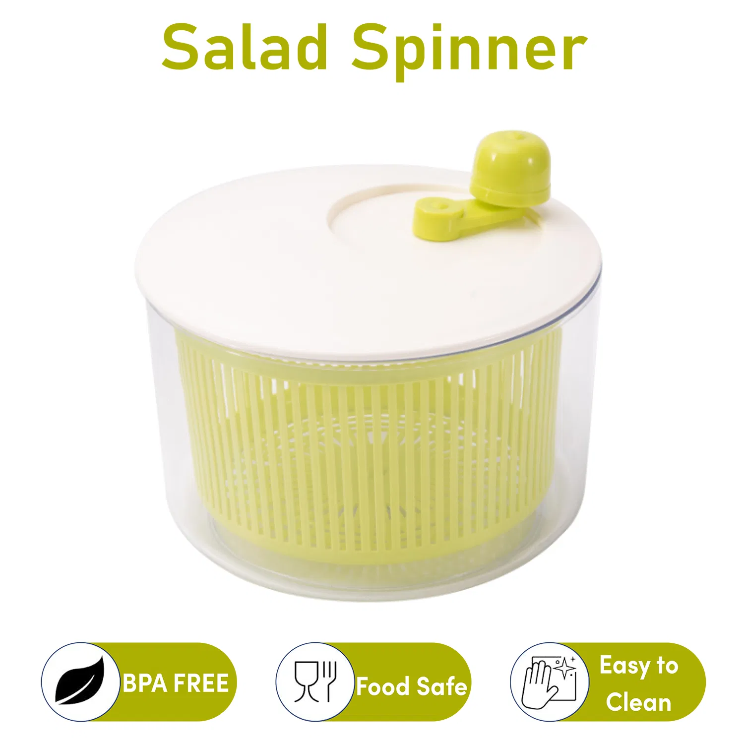 Efficient Salad Spinner Bowl for Washing and Drying Lettuce and Vegetables, Easy Brake System
