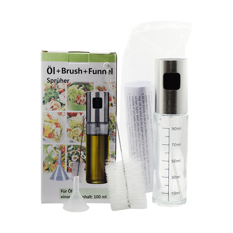 Upgraded Stainless Steel Glass Oil Spray Bottle with Brush Set