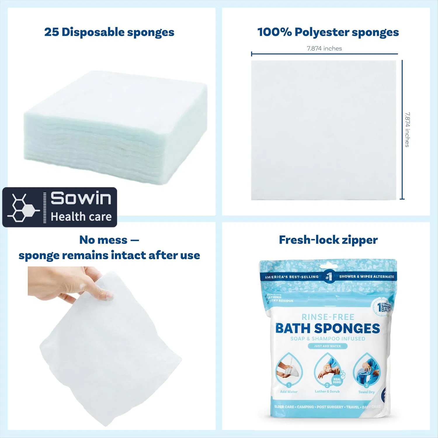 Disposable Daily Use Products Nursing Home Bath Rinse-Freee Sponges