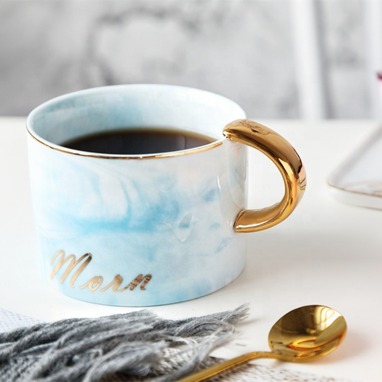 Wholesale Pink Blue Ceramic European Tea Cups and Saucer Set