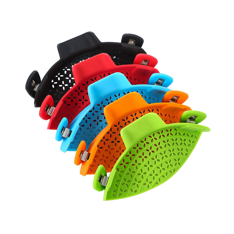 Food Colander Silicone Pasta Strainer Pot Snap Clip Water Drainer Basket