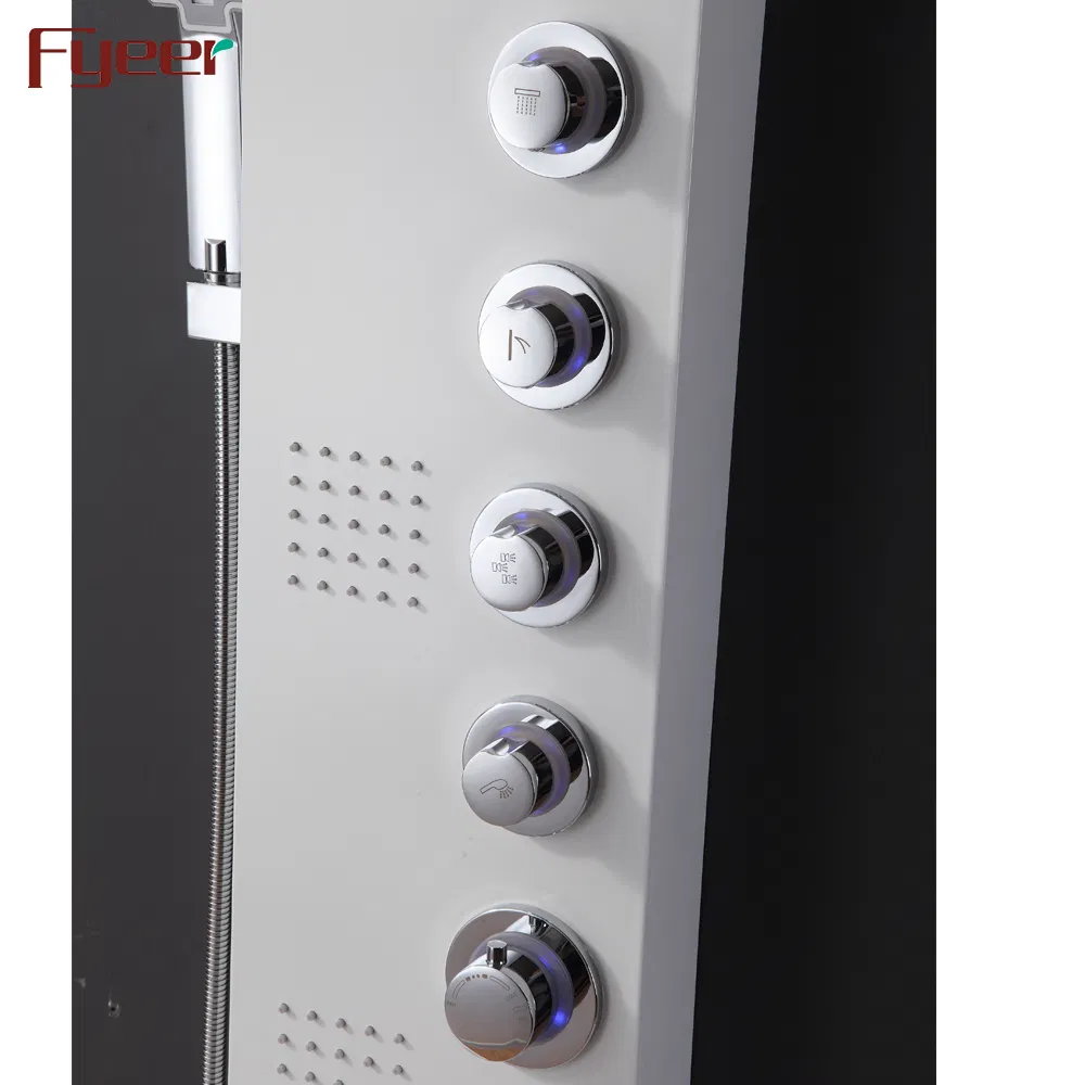 Fyeer White Painting Hydro Massage Corner Shower Panel with LED Lights